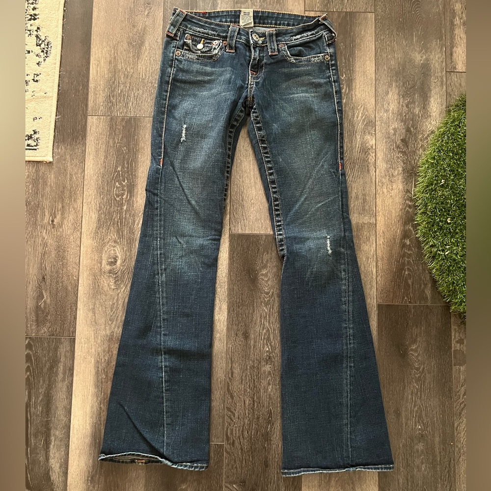 🚫SOLD🚫 Vintage True Religion Joey Low Cut Flare Jeans twisted seam - Picture 1 of 5